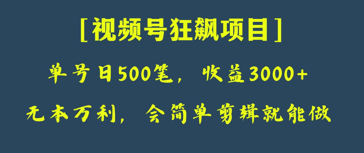 日收款500笔,纯利润3000+,视频号狂飙项目! 日收款500笔,纯利润3000+,视频号狂飙项目!