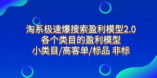 淘系极速爆搜索盈利模型2.0,各个类目的盈利模型,小类目/高客单/标品 非标 淘系极速爆搜索盈利模型2.0,各个类目的盈利模型,小类目/高客单/标品 非标