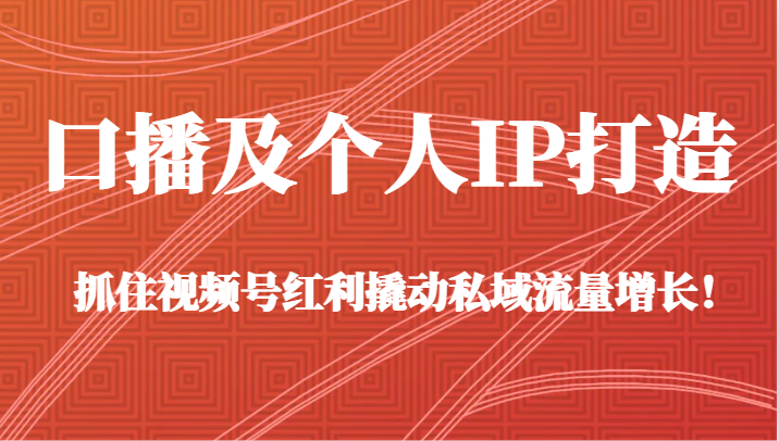 口播及个人IP打造,抓住视频号红利撬动私域流量增长!(45节课)