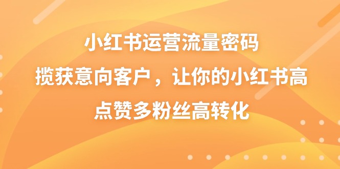 小红书运营流量密码,揽获意向客户,让你的小红书高点赞多粉丝高转化