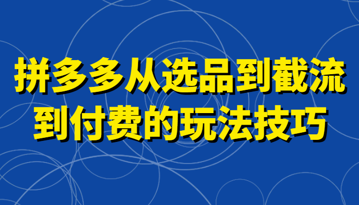 拼多多从选品到截流到付费的玩法技巧,助你掌握截流自然流量,高投产,强付费快速启动