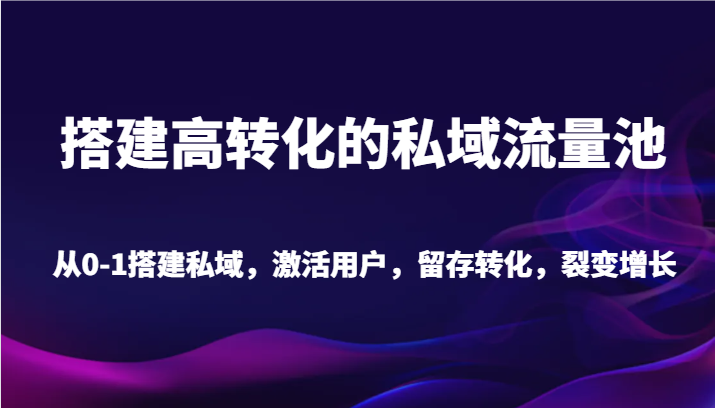搭建高转化的私域流量池 从0-1搭建私域,激活用户,留存转化,裂变增长(20节课)