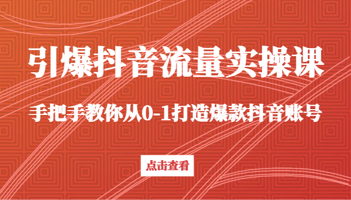 引爆抖音流量实操课,手把手教你从0-1打造爆款抖音账号(27节课)
