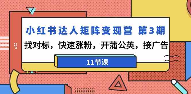 小红书达人矩阵变现营第3期,找对标,快速涨粉,开蒲公英,接广告(11节课)