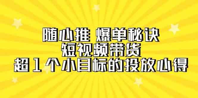 随心推爆单秘诀,短视频带货-超1个小目标的投放心得(7节视频课)