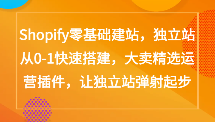 Shopify零基础建站,独立站从0-1快速搭建,大卖精选运营插件,让独立站弹射起步