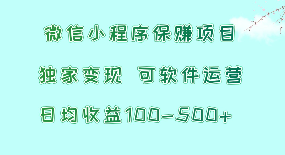 微信小程序保赚项目,日均收益100~500+,独家变现,可软件运营