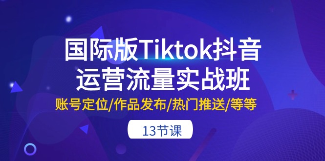 国际版Tiktok抖音运营流量实战班:账号定位/作品发布/热门推送/等等(13节)