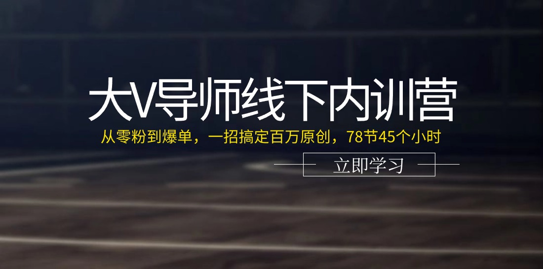 大V导师线下内训营:从零粉到爆单,一招搞定百万原创(78节45个小时)