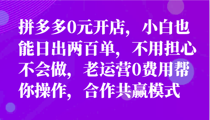 最新拼多多优质项目小白福利,两天销量过百单,不收费、老运营代操作