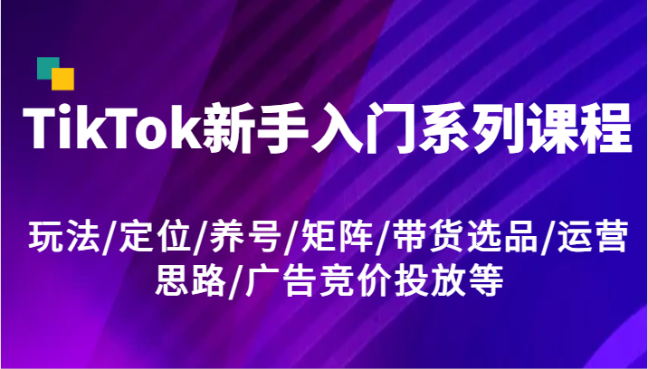 TikTok新手入门系列课程,玩法/定位/养号/矩阵/带货选品/运营思路/广告竞价投放等