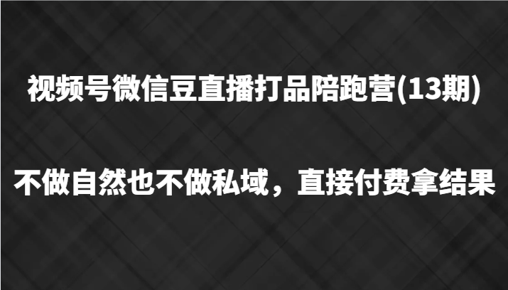 视频号微信豆直播打品陪跑(13期),不做不自然流不做私域,直接付费拿结果