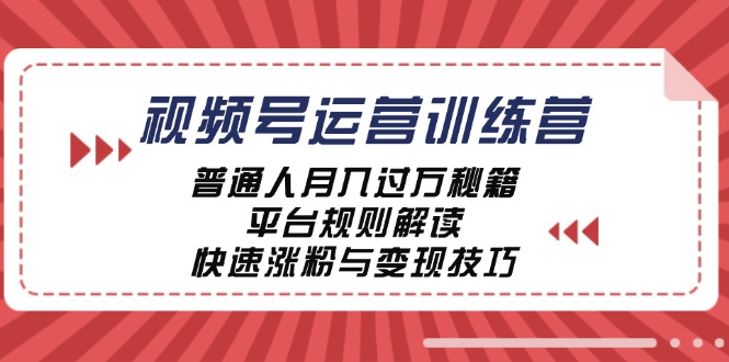 视频号运营训练营:普通人月入过万秘籍,平台规则解读,快速涨粉与变现
