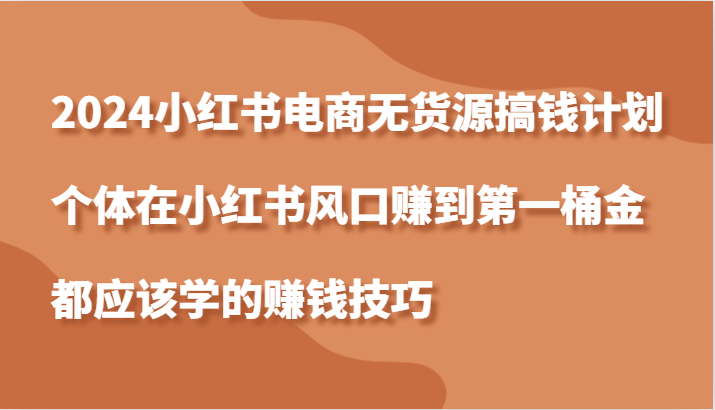 2024小红书电商无货源搞钱计划,个体在小红书风口赚到第一桶金应该学的赚钱技巧