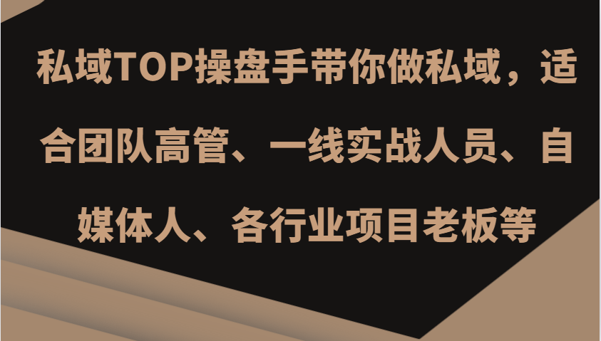 私域TOP操盘手带你做私域,适合团队高管、一线实战人员、自媒体人、各行业项目老板等
