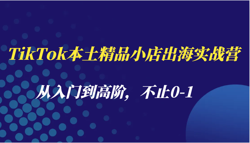 TikTok本土精品小店出海实战营,从入门到高阶,不止0-1