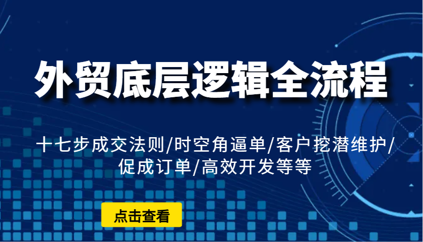 外贸底层逻辑全流程:十七步成交法则/时空角逼单/客户挖潜维护/促成订单/高效开发等等