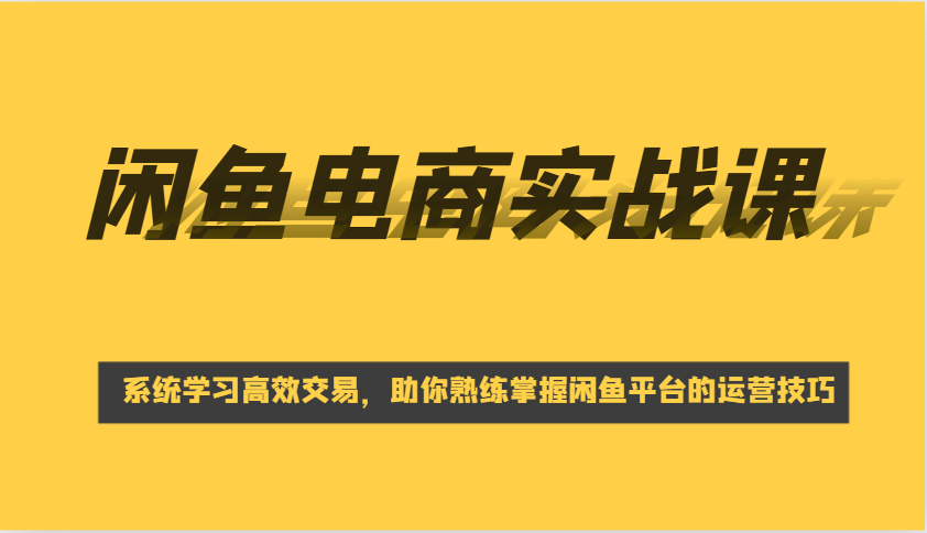 闲鱼电商实战课,系统学习高效交易,助你熟练掌握闲鱼平台的运营技巧