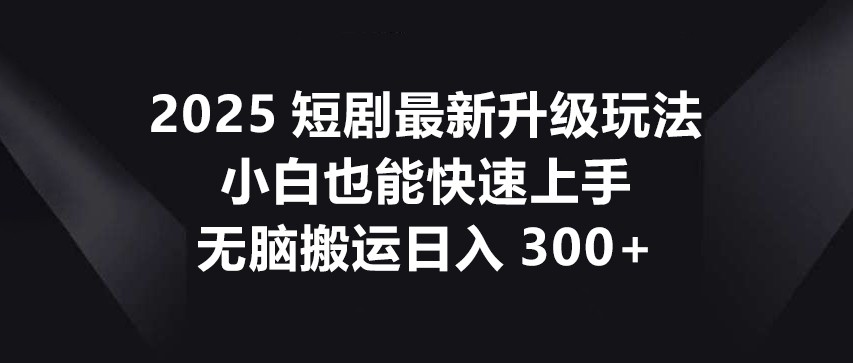 2025短剧最新升级玩法,小白也能快速上手,无脑搬运日入300+