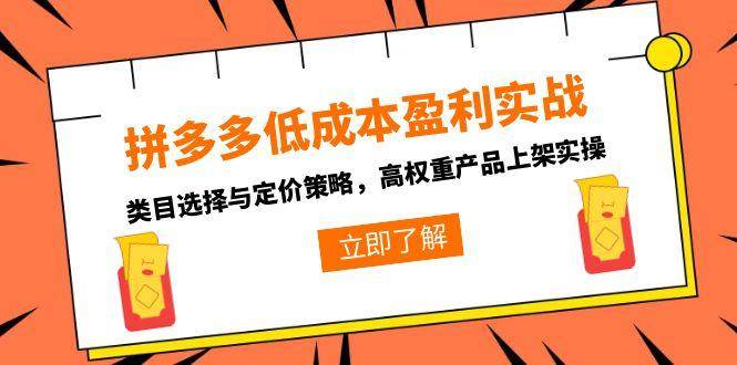拼多多低成本盈利实战,类目选择与定价策略,高权重产品上架实操