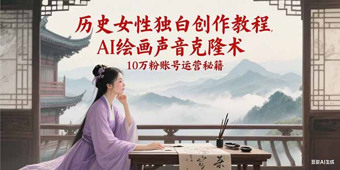 历史女性独白创作教程，AI绘画声音克隆术，10万粉账号运营秘籍