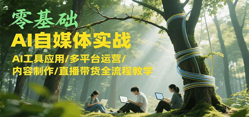 零基础AI自媒体实战,AI工具应用/多平台运营/内容制作/直播带货全流程教学