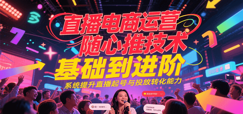 直播电商运营随心推投放技术基础到进阶,系统提升直播起号与投放转化能力