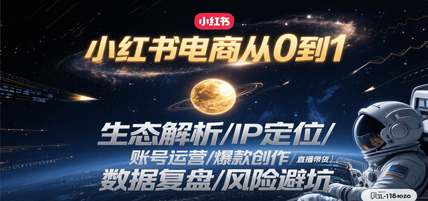 小红书电商从0到1:生态解析/IP定位/ 账号运营/爆款创作/直播带货/数据复盘/风险避坑