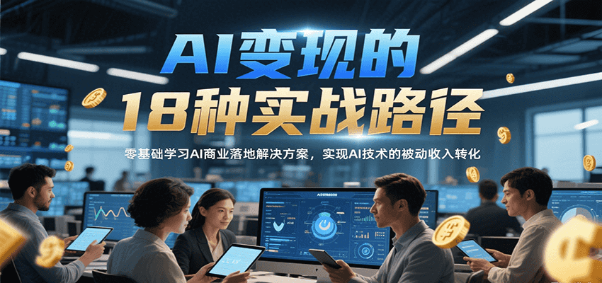 AI变现的18种实战路径,零基础学习AI商业落地解决方案,实现AI技术的被动收入转化