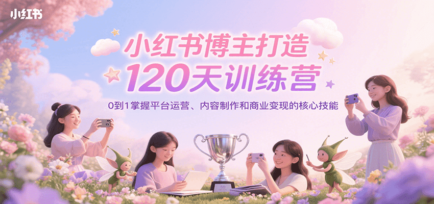 小红书博主打造120天训练营,0到1掌握平台运营、内容制作和商业变现