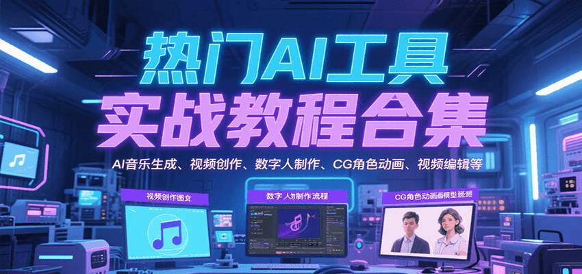 热门AI工具实战教程合集,AI音乐生成、视频创作、数字人制作、CG角色动画、视频编辑等