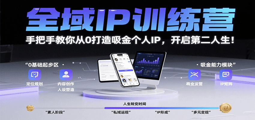 全域IP训练营,手把手教你从0打造吸金个人IP,开启第二人生!