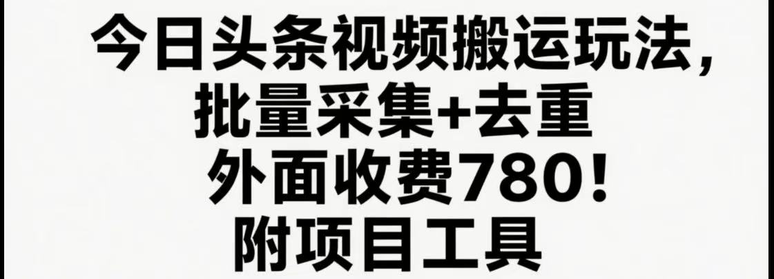 今日头条视频搬运玩法，软件一键去重，轻松日入500+附项目工具