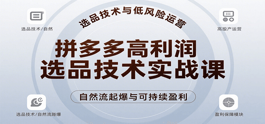 拼多多高利润选品技术实战课,手把手教学自然流高投产起爆,实现低风险可持续盈利