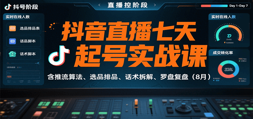 抖音直播七天起号实战课:含推流算法、选品排品、话术拆解、罗盘复盘(8月)