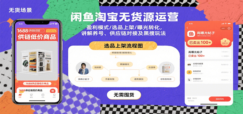 闲鱼淘宝无货源运营:盈利模式/选品上架/曝光转化,讲解养号、供应链对接及黑搜玩法