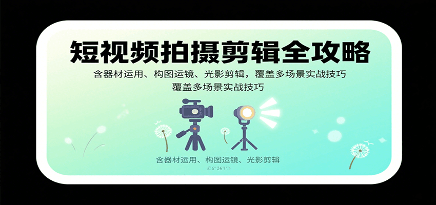 短视频拍摄剪辑全攻略：含器材运用、构图运镜、光影剪辑，覆盖多场景实战技巧