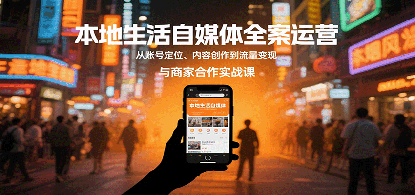 本地生活自媒体全案运营,从账号定位、内容创作到流量变现与商家合作实战课