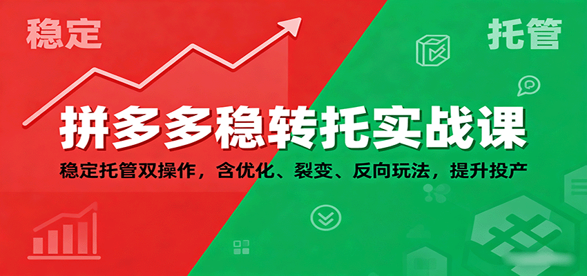 拼多多稳转托实战课:稳定托管双操作,含优化、裂变、反向玩法,提升投产