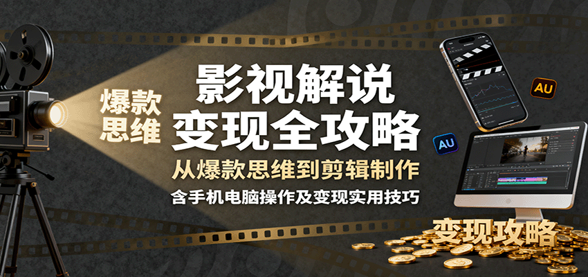 影视解说变现全攻略:从爆款思维到剪辑制作,含手机电脑操作及变现实用技巧