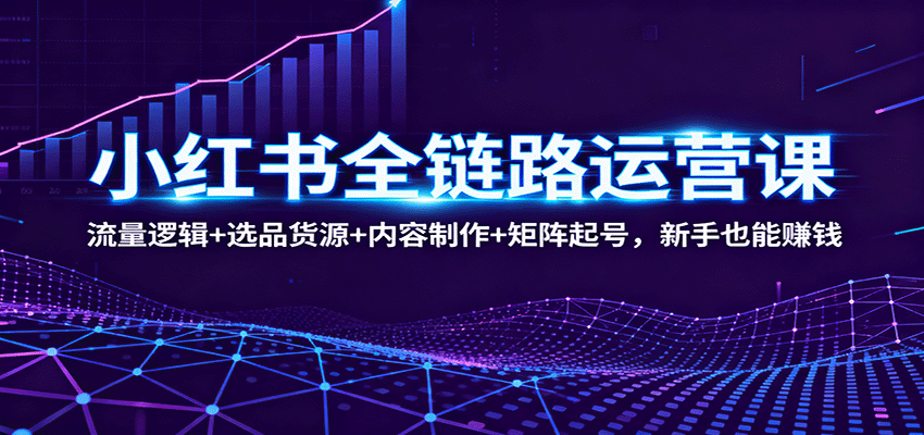小红书全链路运营课:流量逻辑+选品货源+内容制作+矩阵起号,新手也能赚钱