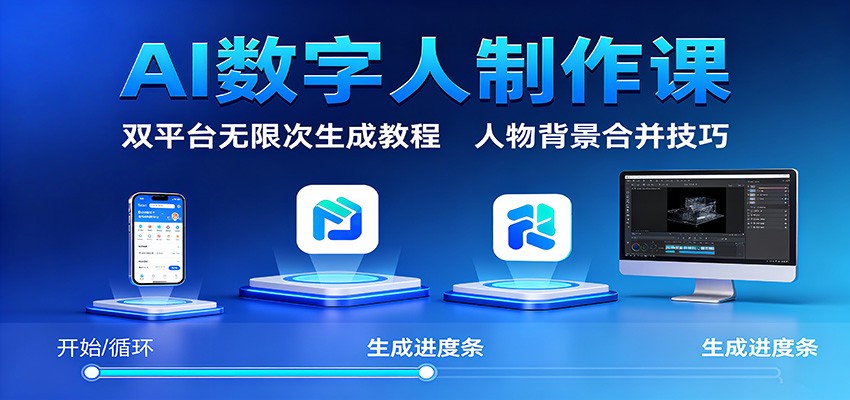 AI数字人制作课：双平台无限次生成教程，人物背景合并技巧