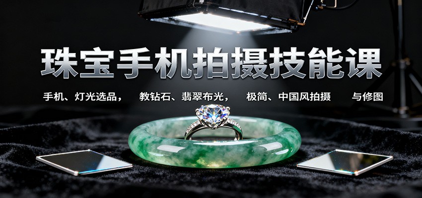 珠宝手机拍摄技能课:手机、 灯光选品,钻石、翡翠布光,极简中国风拍摄与修图