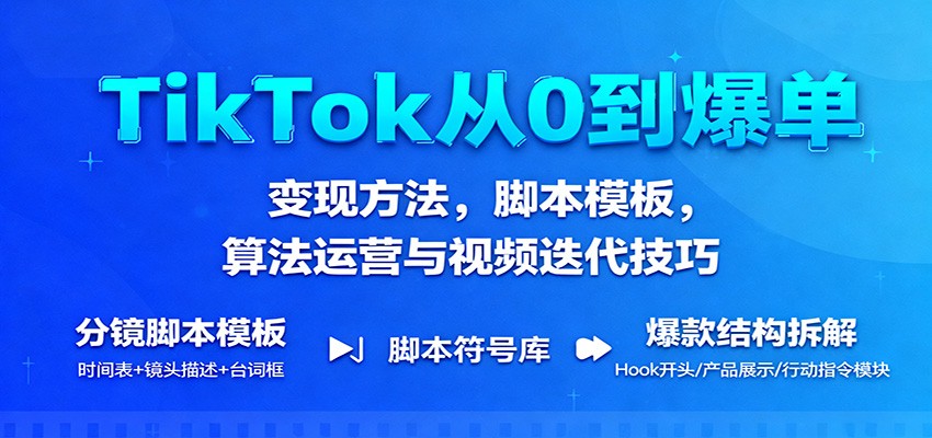 TikTok从0到爆单:变现方法,脚本模板,算法运营与视频迭代技巧