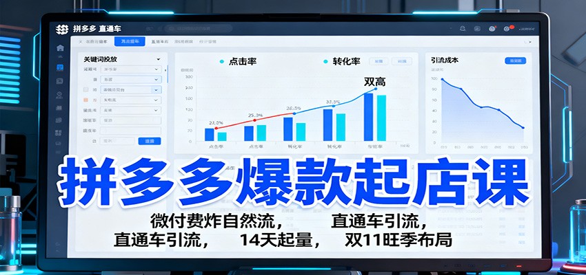 拼多多爆款起店课:微付费炸自然流,直通车引流,14天起量,双11旺季布局