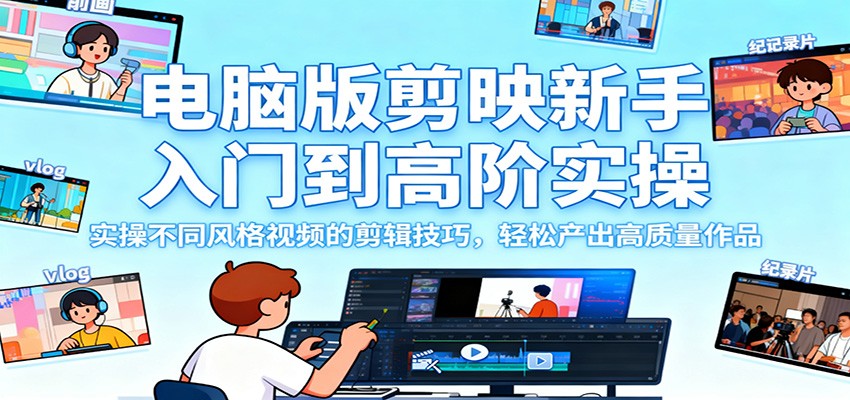电脑版剪映新手入门到高阶实操,实操不同风格视频的剪辑技巧,轻松产出高质量作品