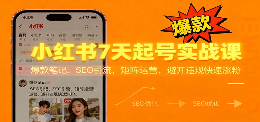 小红书7天起号实战课:爆款笔记,SEO引流,矩阵运营,避开违规快速涨粉
