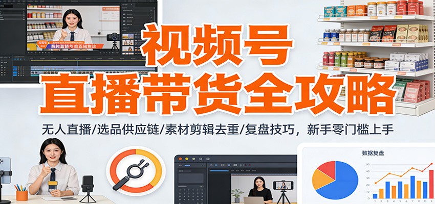 视频号直播带货全攻略:无人直播/选品供应链/素材剪辑去重/复盘技巧,零门槛上手