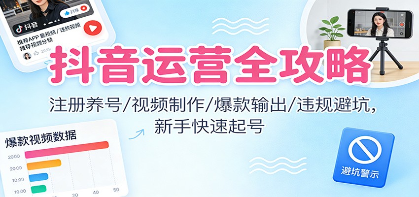 抖音运营全攻略:注册养号/视频制作/爆款输出/违规避坑,新手快速起号