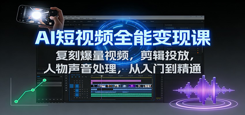 AI短视频全能变现课:复刻爆量视频,剪辑投放,人物声音处理,从入门到精通